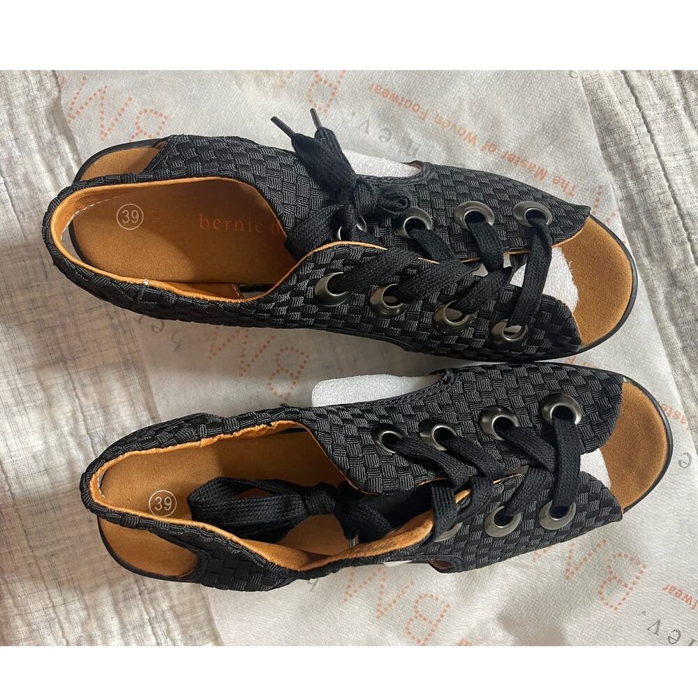 Bernie Mev Marcelo Lace Up Sandal Women 8/39 Black Boho Woven 2.75" Wedge NWOB - Picture 5 of 9